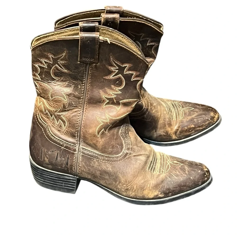 Ariat Heritage Cowboy Boots Kids Size 4 Brown Leather Western Pull On